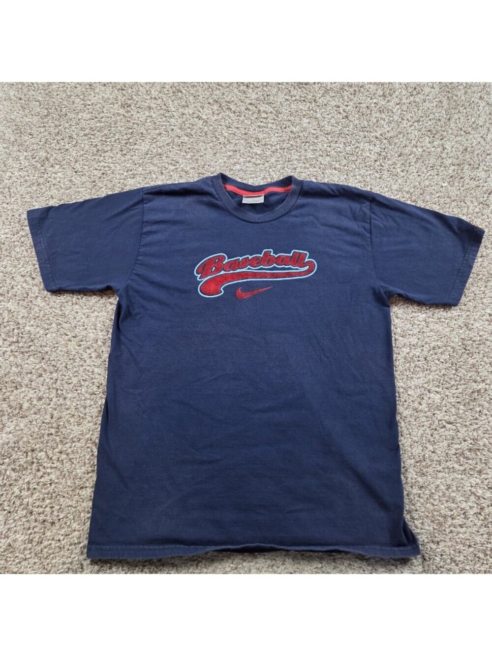 Vintage Nike Baseball T Shirt Mens Large Blue Short Sleeve Graphic Puff Print